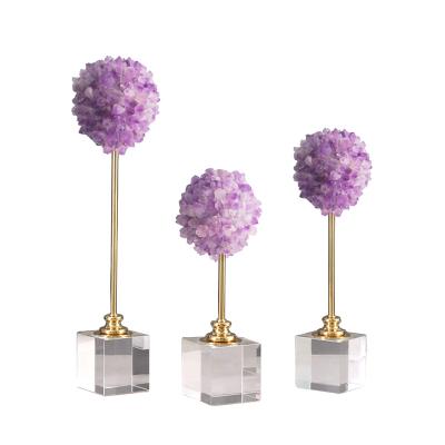 China Luxury purple crystal glass stone ball flower handmade hotel room restaurant office table base craft decoration eco-friendly and durable ornaments for sale