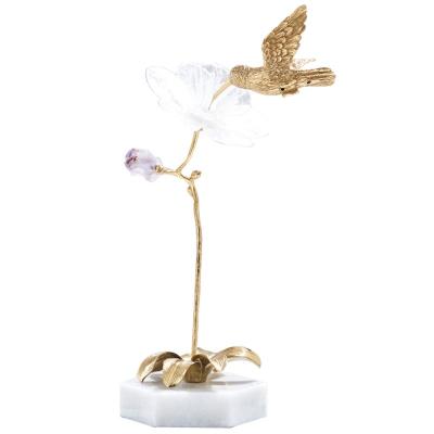 China Eco-friendly and Durable Table Ornament Purple Natural Crystal Stone Flower Home Opens Tree Bird Flower Marble Base Hotel TV Cabinet Copper Decoration for sale