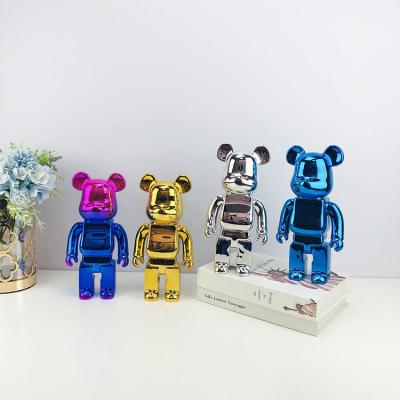 China Minimalist Customized Small Bearbrick Violent Resin Doll Resin Electroplating Shinning Bear Desktop Statue for sale