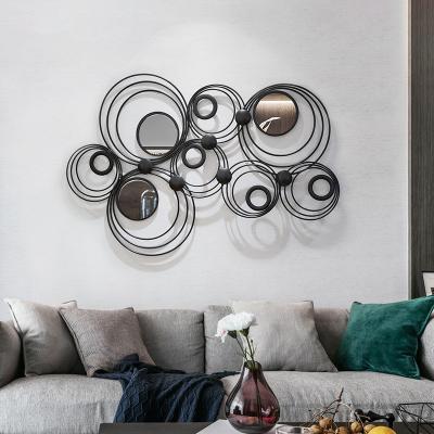 China Minimalism Line Eco-friendly And Durable Art Design Decorative Wall Mirrors Sofa Background Black Metal Round for sale