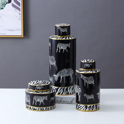 China Eco-friendly and durable cafe Nordic simple restaurant zebra storage jar porcelain desktop black flower vase for sale