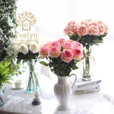 China Eco-friendly and durable artificial flower wedding supplies flannel rose artificial plant flower home decoration crafts for sale