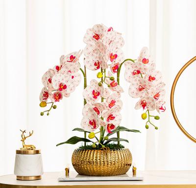 China Eco-friendly and Durable Wedding Decorative Flowers and Plants Pot Artificial Golden White Orchid Flowers Decorative Orchid Plants for Sale for sale