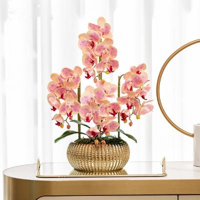 China High Quality Eco-friendly and Durable Potted Orchid Flower 3D Plants Printing Natural Touch PU Butterfly Orchid Artificial Flowers with Gold Pot for sale