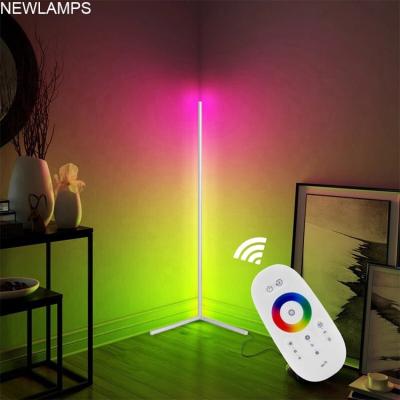 China Nordic Modern remote control vertical color changing multicolored minimal RGB light tripod standing led corner floor lamp for sale