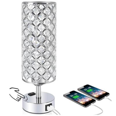 China Dimmable Touching Control Bedside Desk Light Dual USB Charging Crystal LED Table Lamps Luxury Modern for sale