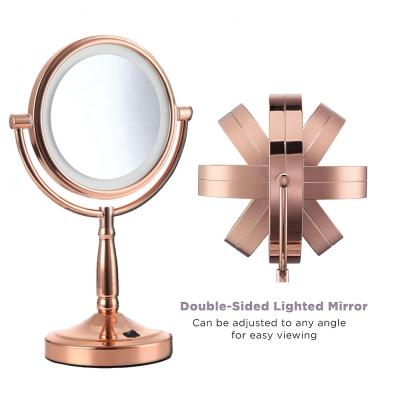 China 10X Magnification Makeup Mirrors With Light LED Cosmetic Mirrors Round Shape Desktop Vanity Mirror Double Sided Mirrors for sale