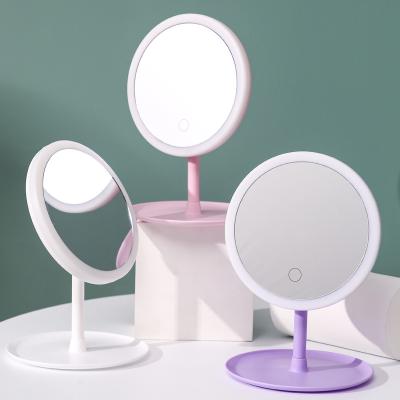 China 2021 High Quality White Light Lit Custom Wholesale Desktop Beauty Led Battery Operated Makeup Mirror for sale