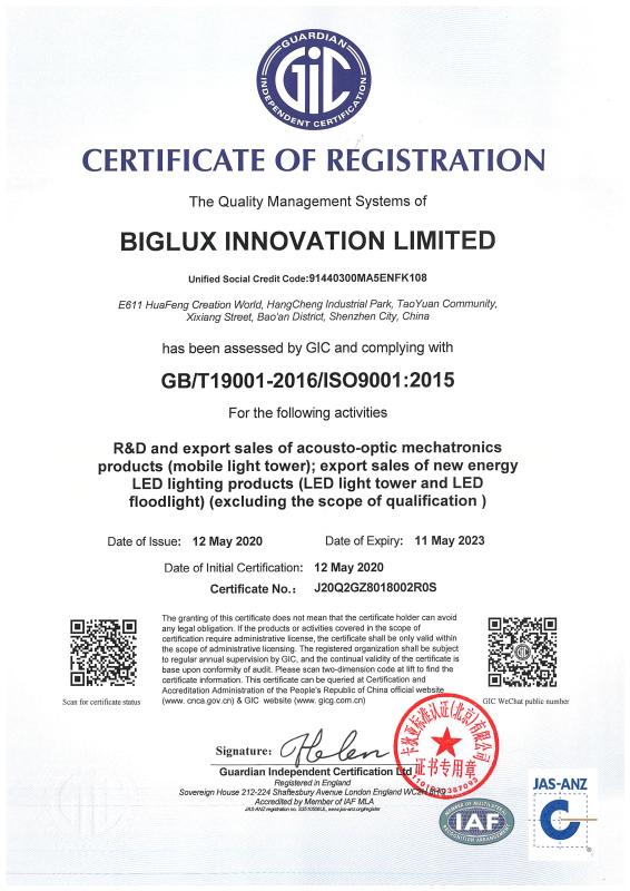 ISO9001 - Biglux Innovation Limited