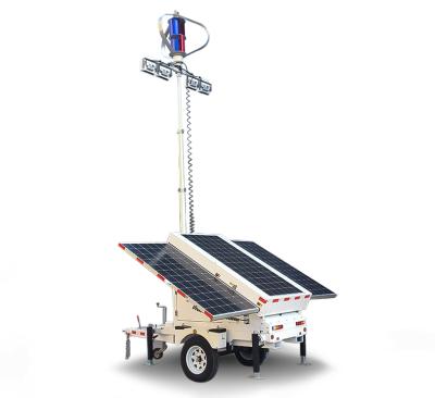 China Green Renewable Energy Lighting Telescopic Solar Turbine Trailer Mobile 9m Mast LED Hybrid Light Tower For Rental for sale