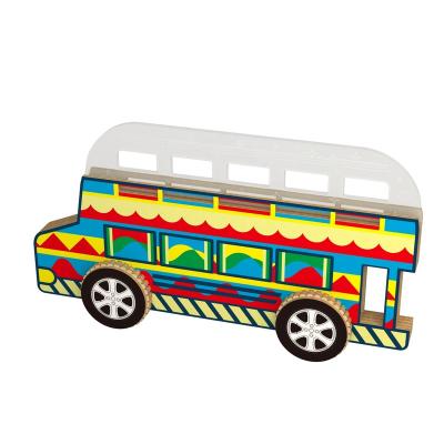 China Europe Craft Wooden Home Decorate Acrylic Wooden Bus 3D LED Night Lamp for sale