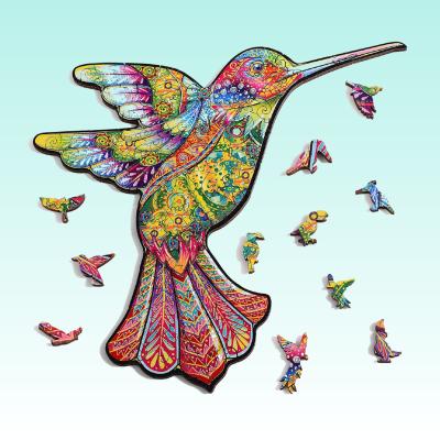 China Cartoon Toy Wooden Jigsaw Puzzle for Adults Irregular Shape Jigsaw Hummingbird Animal Unique Puzzles for sale