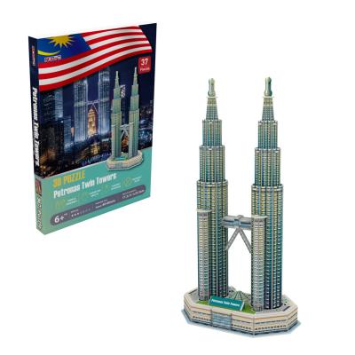 China World famous cartoon toy 3d puzzle architecture Petronas towers education handmade gift for kids for sale