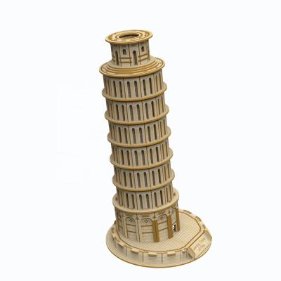 China Eco-Friendly Laser Cutting Leaning Tower DIY Model Building Kits For Kids And Teens 3D Pisa Wooden Puzzle for sale