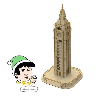 China Cartoon Toy Adult Crafts 3D Wooden Puzzle Collected Brain Teaser Construction Building Blocks Big Ben Wooden Model for sale