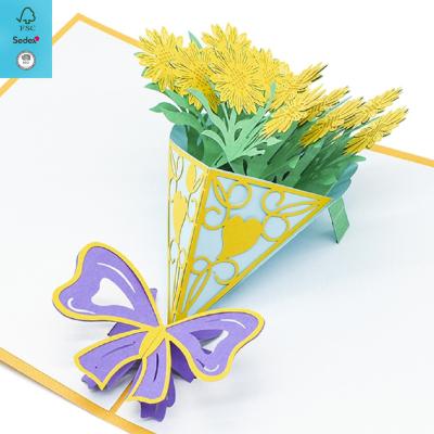 China Artificial Elegant Mother's Day Card , 3D Summer Sunflower Pop Up Greeting Card for sale