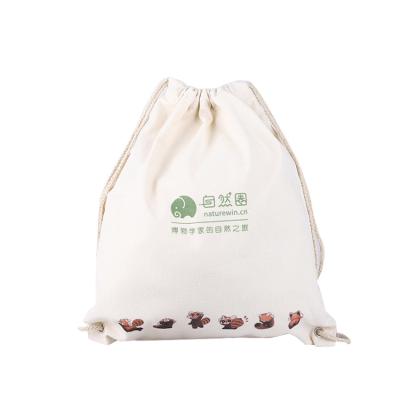 China Recyclable natural color cotton drawstring backpack custom bag with personalized logo for sale