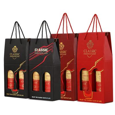 China Recycled Materials Customized Paper Bottle Wine Logo Corrugated Red Wine Packaging Single And Double Box Bag for sale