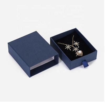 China Luxury Cardboard Navy Blue Handmade Custom Printed Small Ring Jewelry Packaging Drawer Rigid Paper Gift Box With Velvet Insert for sale