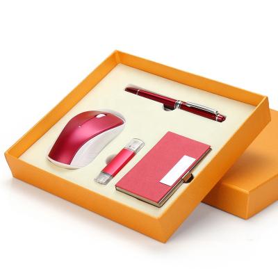 China Custom Handmade Logo Cardboard Lid And Base 3Pcs Pen Business Gift Set Mouse Usb Packaging Box For Promotion for sale