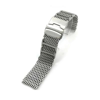 China High-grade Steel Fresh Shark Stainless Steel Sand Screw Milan Mesh Brushed Solid Steel Watch Band for sale