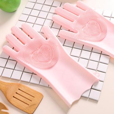 China 100% Viable Custom Food Grade Silicone Brush Heat Resistant Household Rubber Scrubber Washing Cleaning Gloves for sale