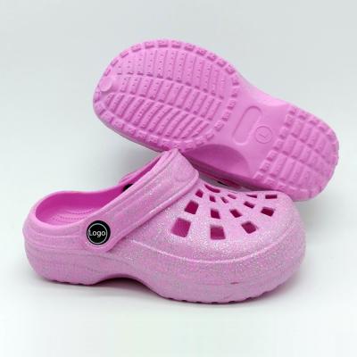 China OEM Glitter Flat Custom Kids Shoes Pink Clog Customize Logo Children's Sandals Shoes for sale