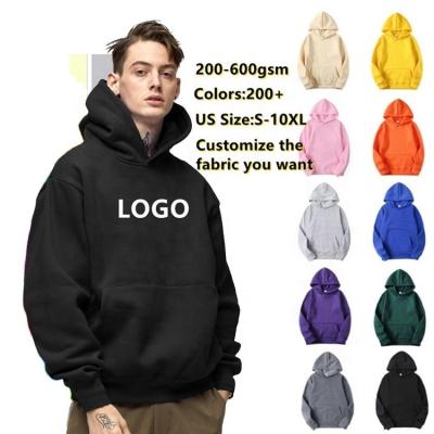 China Anti-wrinkle Custom Heavyweight Blank Puff Printing Hoodie Set Logo Man Rhinestone Plain Pullover Cotton No String Oversized Men's Hoodies for sale