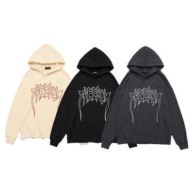 China Anti-wrinkle Custom Logo Pocket Cut Edge Embroidered Pullover Raw Trims Hem Men Without Strings Oversize hem raw edge bottom hoodies for sale