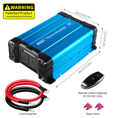 China Support LCD Show Pure Sine Wave Power Inverter 2000W With USB QC 3.0 Power Inverter 1500w 12v 220v 35.1*24*11cm for sale