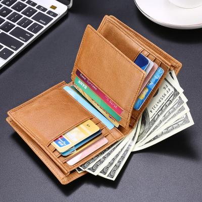 China Anti-theft hot sales fashion 2021 new RFID anti theft wallet top layer leather card case for men for sale