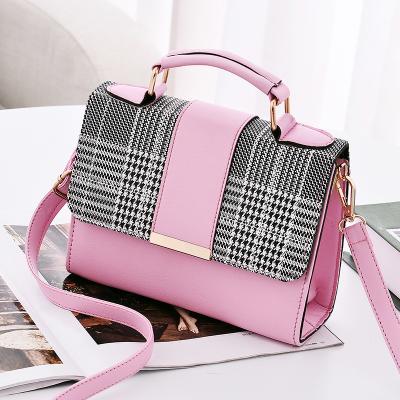 China 2022 new fashion small square Korean color check matching pink leather women's luxury shoulder bag for sale