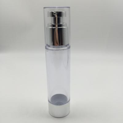 China Non Spill 80ml AS Material Shinning Silver Ailress Lotion Pump Bottles / High End Clear Vacuum Serum Cosmetic Pump for sale