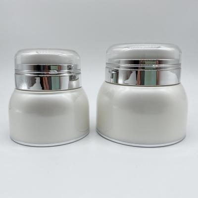 China Non Spill Airless 30g 50g PP Double Wall Cream Jar/BB Cream Foundation Jar White Color Belly Big Pearl Spray With Airless Press Pump for sale