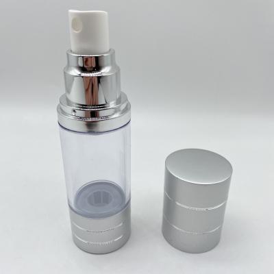 China Non Spill 15ml 20ml 30ml AS Matte Silver Aluminum Airless Cosmetic Spray Pump Bottle /cosmetic toner mist spray pump for sale