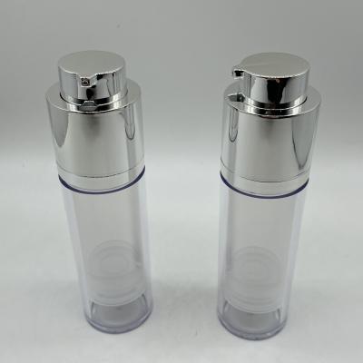 China 30ml Cosmetic Factory Rotating Airless Pump Bottle Silver Cover For Eye Cream Cosmetic Bottle Packaging for sale