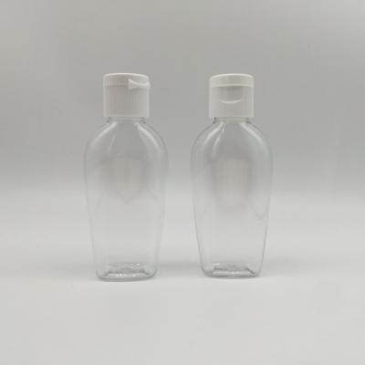 China Non Spill Travel Kit 50ml Cosmetic Empty Men Shape Pet Hand Santizier Clear Bottle With Flip Top Screw Caps for sale