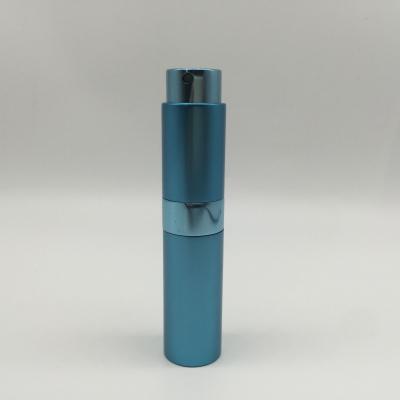 China Non Spill Deluxe Blue Twist 8ml Aluminum Round Glass Perfume Spray Bottles For Perfume for sale