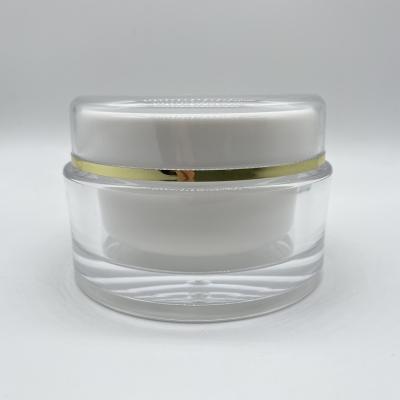 China Non Spill Clear Round Double Wall 100g Acrylic Cosmetic Cream Jar With Gold Rim / 3.3oz Plastic Body Cream Container for sale