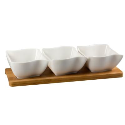 China JINYUAN Sustainable Custom Snacks Fruit Serving Snack Tray Dish Plate Ceramic Porcelain Dishes Set With Bamboo Wood Tray for sale