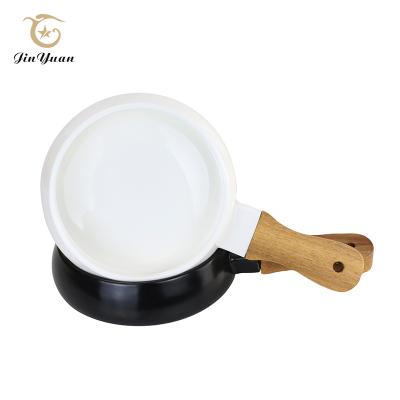 China JINYUAN OEM ODM Viable 6 Inch White Round Ceramic Serving Dish Bowl With Bamboo Wood Handle For Home Restaurant Use for sale