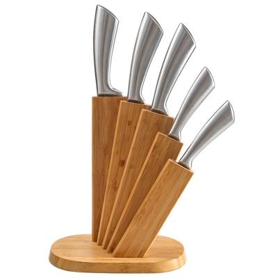 China Durable High Quality Hollow Handle 5 Piece Kitchen Knife Set With Wooden Knife Holder for sale