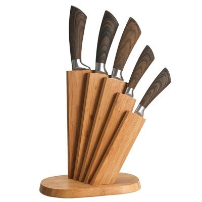 China Durable High Quality Stainless Steel Hollow Handle 5 Piece Kitchen Knife Set With Wooden Knife Holder for sale