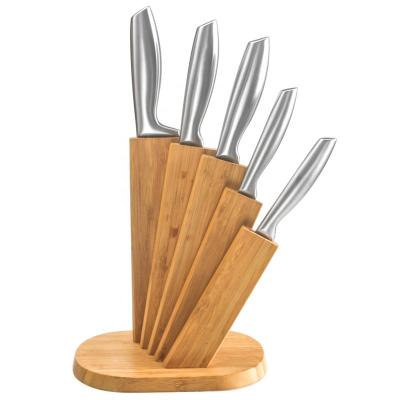 China Durable High Quality Hollow Handle 5 Piece Kitchen Knife Set With Wooden Knife Holder for sale