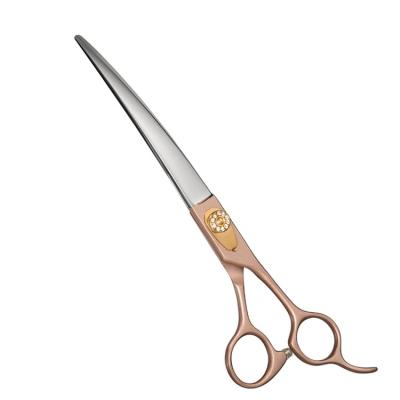 China Pet Hair Grooming Scissors Dog Hair Razorline Curved Grooming Tool SUS440c Pet Scissors With Gold Handle for sale