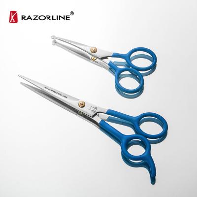 China Plastic Round Tip Safety Pet Grooming Handle Scissors, Stainless Steel Pet Grooming Shears for sale