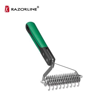 China Sustainable Pet Grooming Brush Double Sided Hair Shedding And Dematting Undercoat Rake Comb For Dogs And Cats Pet Grooming Rake for sale