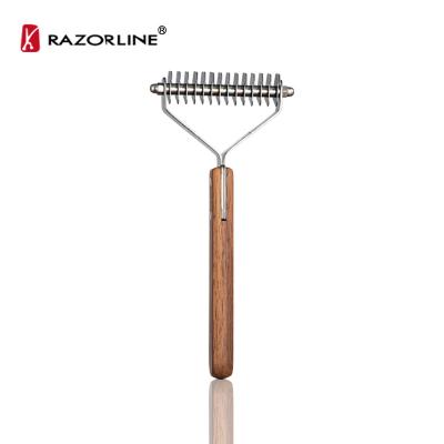 China Sustainable Pet Grooming Comb Double Sided Hair Throwing Rake With Wooden Handle Comb For Dogs And Cats Pet Knot Comb for sale