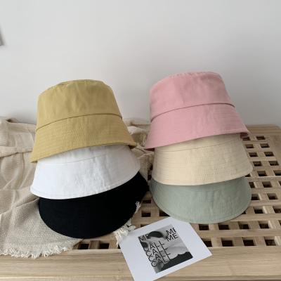 China Spring And Summer Wholesale All-match Striped Solid Color Hat Ladies Cotton Sunscreen Sun Shade Niche Korean Bucket Hat for sale