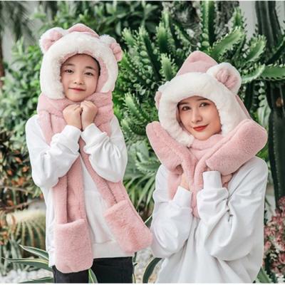 China Fashion\Comfortable Women 2021\Durable New Arrival Wholesale Bunny Hat Scarf Set 3 in 1 Scarf and Hat Gl ove for Child and Mother for sale